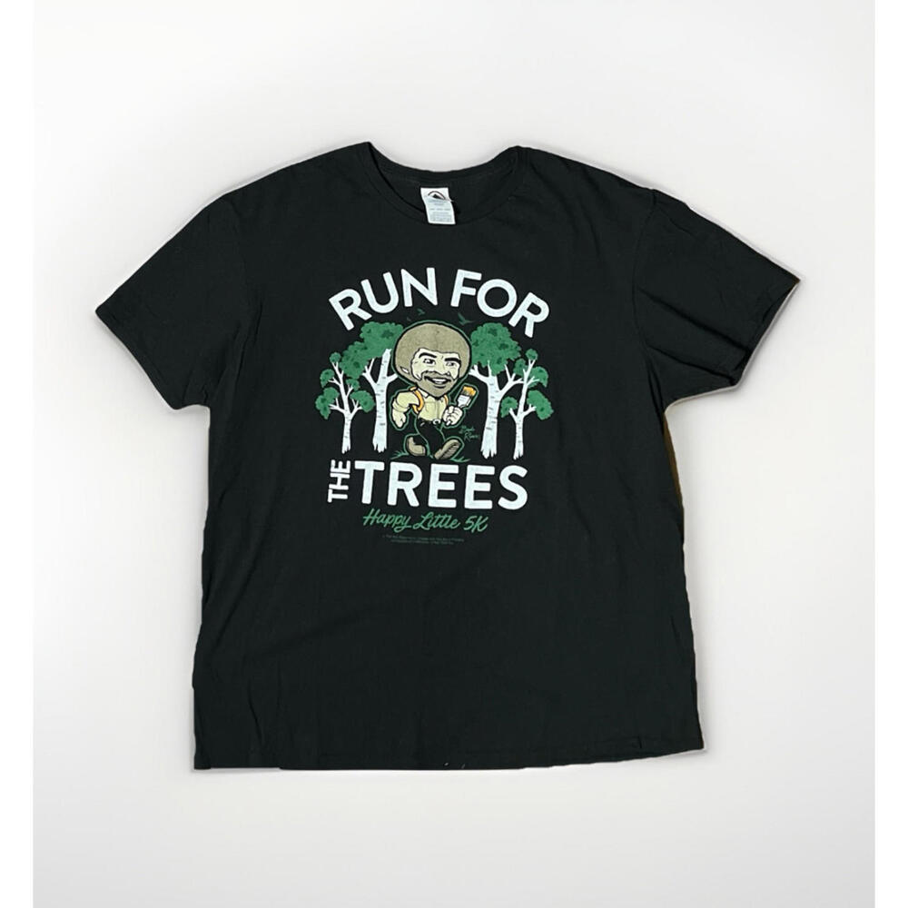Run For The Trees Bob Ross 5K Graphic Tee Black Cotton T-Shirt XL Delta Soft